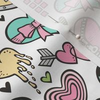 Hearts Doodle Valentine Love Light Pink & Mint Green on White
