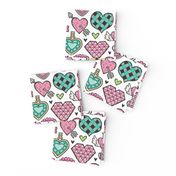 Hearts Doodle Valentine Love Light Pink & Mint Green on White