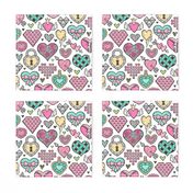 Hearts Doodle Valentine Love Light Pink & Mint Green on White