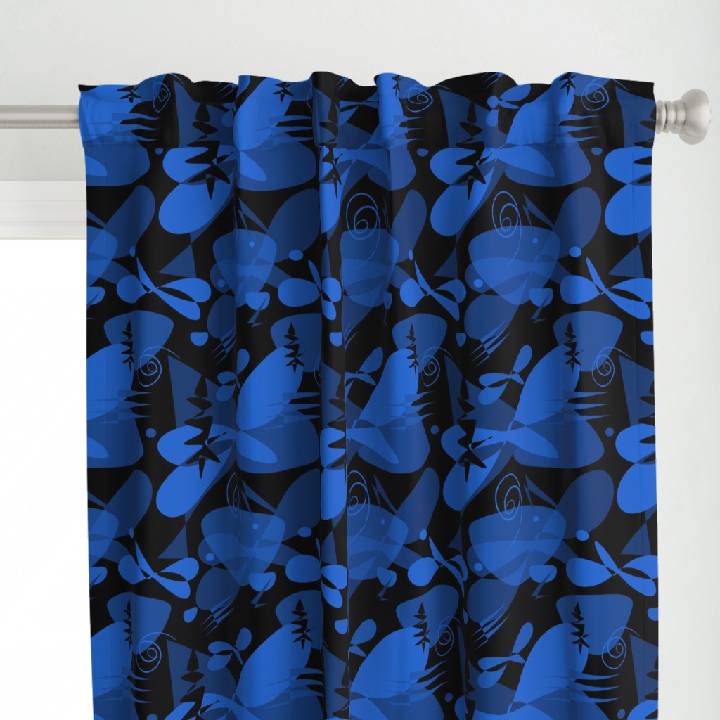 black and blue abstract floral dark mid century modern