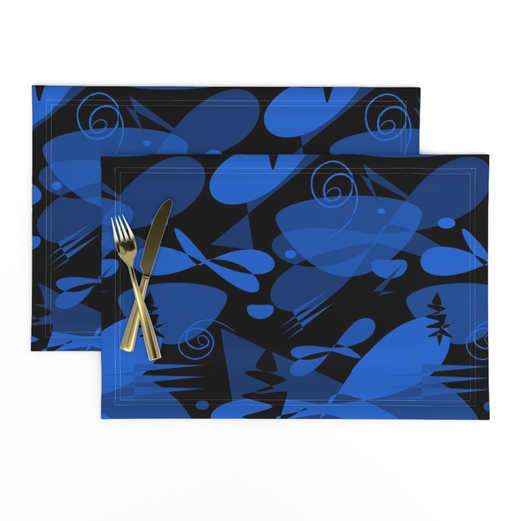 black and blue abstract floral dark mid century modern