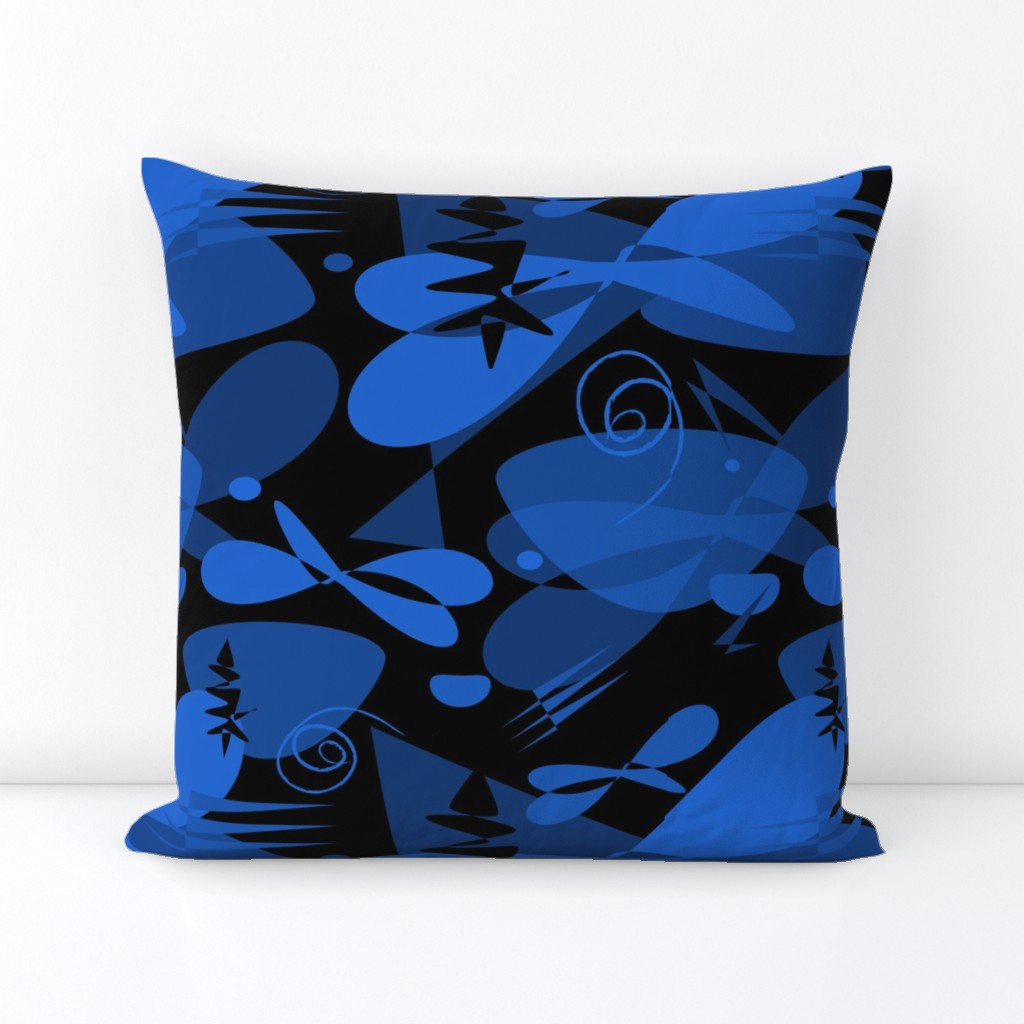 black and blue abstract floral dark mid century modern