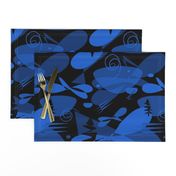 black and blue abstract floral dark mid century modern