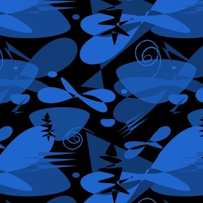 black and blue abstract floral dark mid century modern