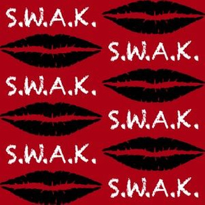 Three Inch White S.W.A.K. with Black Lips on Dark Red