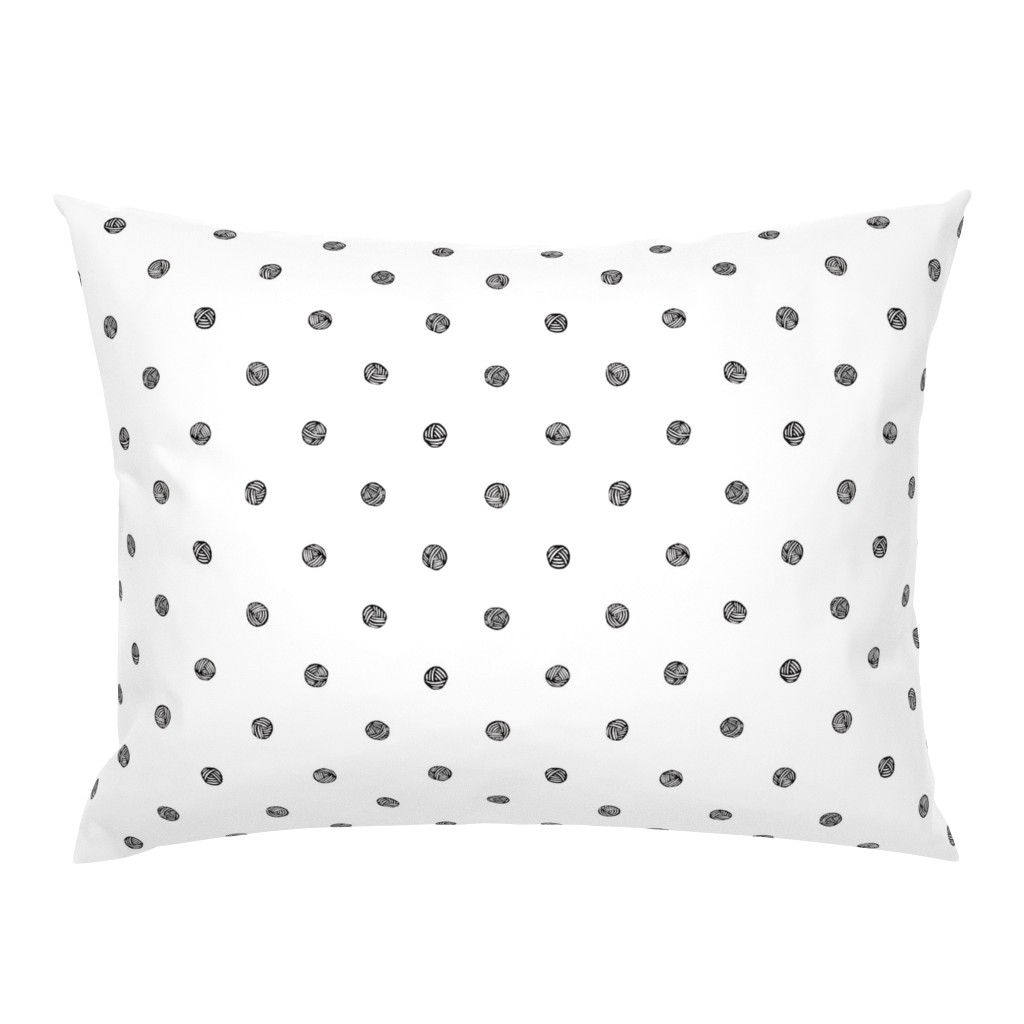 black and white yarn dots block print