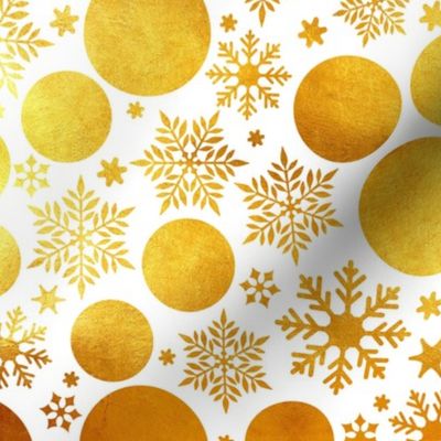 Golden magical snowflakes // white background gold texture