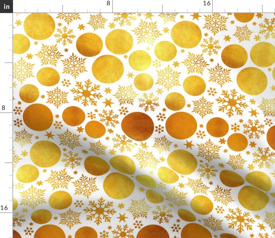 Golden magical snowflakes // white background gold texture