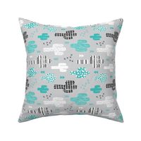 Cool western geometric cactus garden with triangles and arrows gender neutral pastel blue black and white flipped