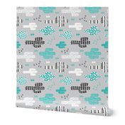 Cool western geometric cactus garden with triangles and arrows gender neutral pastel blue black and white flipped