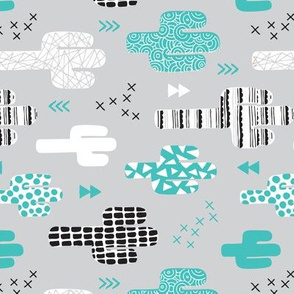 Cool western geometric cactus garden with triangles and arrows gender neutral pastel blue black and white flipped