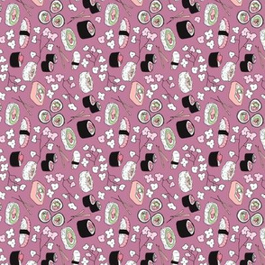 Violet Japanese cherry blossom doodle sushi dinner delicious food illustration pattern XS Rotated