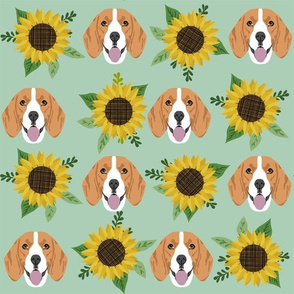 beagle sunflower (larger) fabric floral dogs design sunflowers fabric - mint