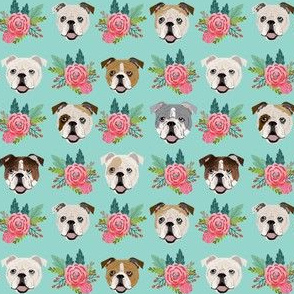 english bulldog faces (smaller) cute florals flowers english bulldog fabrics cute florals mint and pink english bulldog fabric