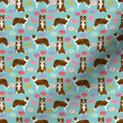 border collie (smaller) dog fabric dogs and donuts design red and white border collies