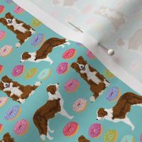 border collie (smaller) dog fabric dogs and donuts design red and white border collies