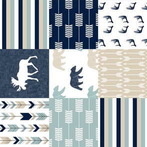 bear and moose patchwork - navy, dusty blue, tan (90)