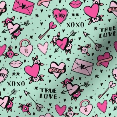 retro tattoos // hearts tattoos stickers love valentines day mint pink