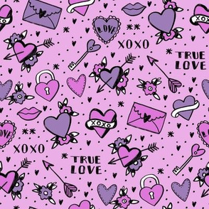 retro tattoos // hearts tattoos stickers love valentines day purple