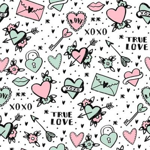 retro tattoos // hearts tattoos stickers love valentines day  white pink