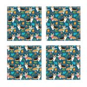 corgi camping with aspen campfire marshmallow roasting dog breed fabric navy