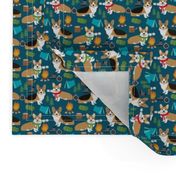 corgi camping (smaller) with aspen campfire dog fabric navy 