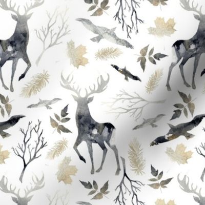 Deer and birds. Abstract pattern