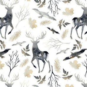 Deer and birds. Abstract pattern