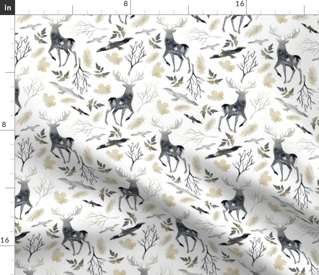 Deer and birds. Abstract pattern