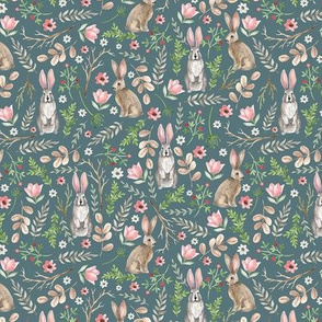 Cute rabbits. Blue pattern