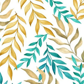 Leaf pattern. Mint and gold