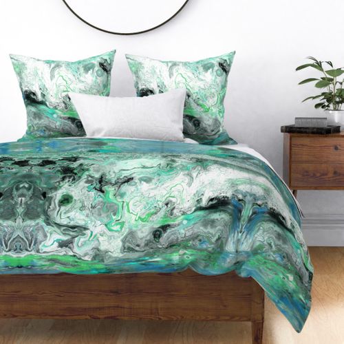 Green and Teal Marble Fabric | Spoonflower