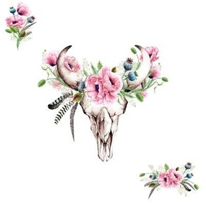 Boho Skull and Pink Poppies // Large