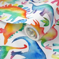 Rainbow Watercolour Dinosaurs - larger scale - rotated