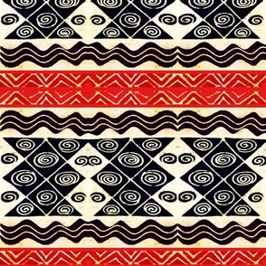 African Folk Art Graphic - Red Black Ivory - Design 7016334