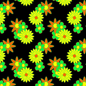simple flowers - orange yellow green  black