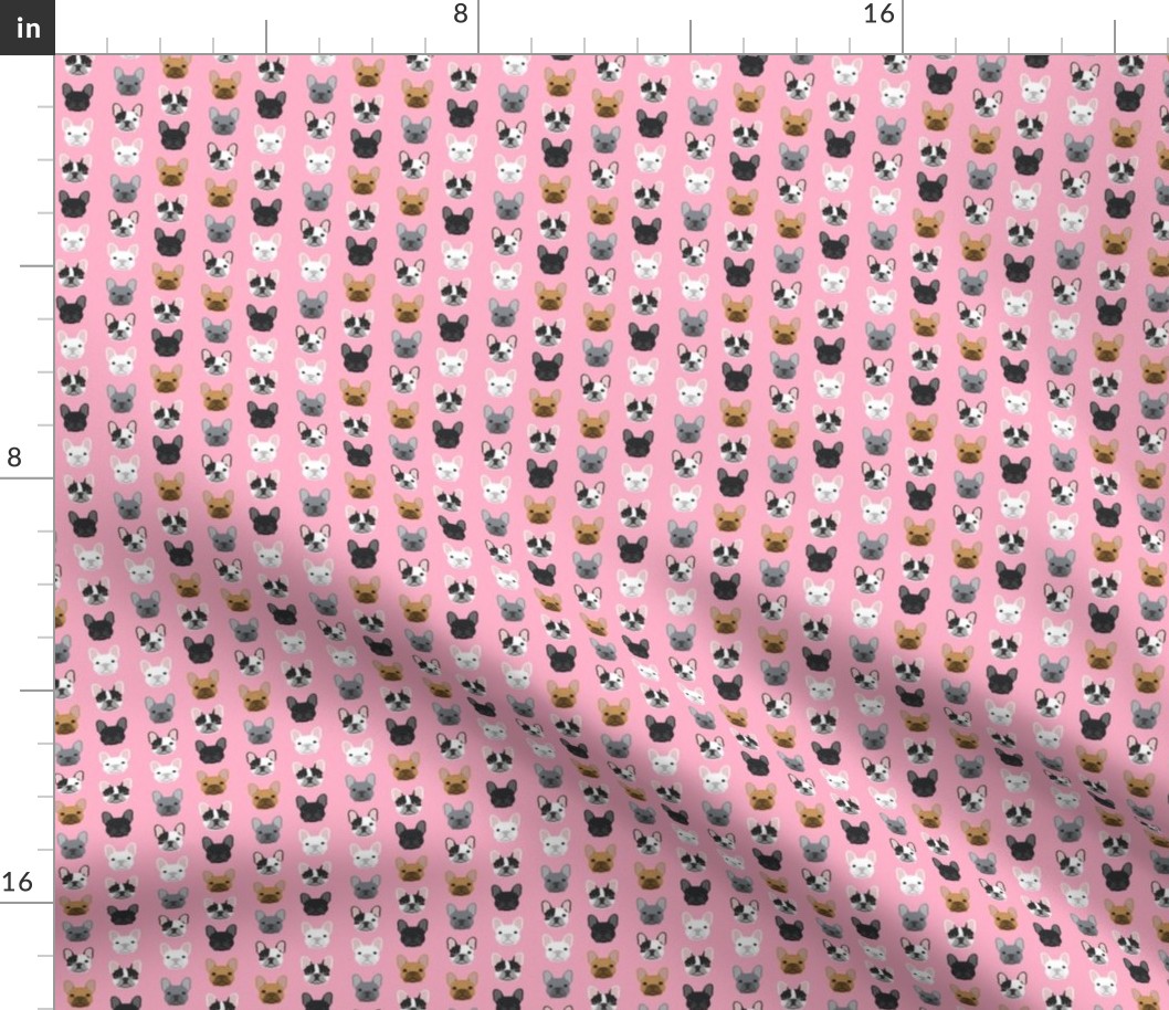 frenchie dog pink (SMALL) faces cute dog head for girls fabric french bulldogs fabric girly design for french bulldog owners