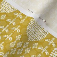 bee hives (RR)// golden yellow spring florals flower bumble bee linocut block printed textiles