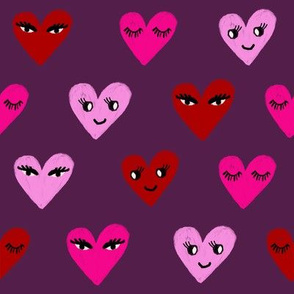 heart face cute valentines day love fabric hearts deep purple