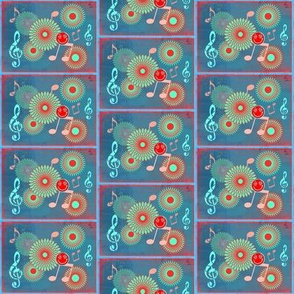 MDZ4 - Small -  Musical Daze Tiles in Steel Blue, Red and Pastel Blue-green