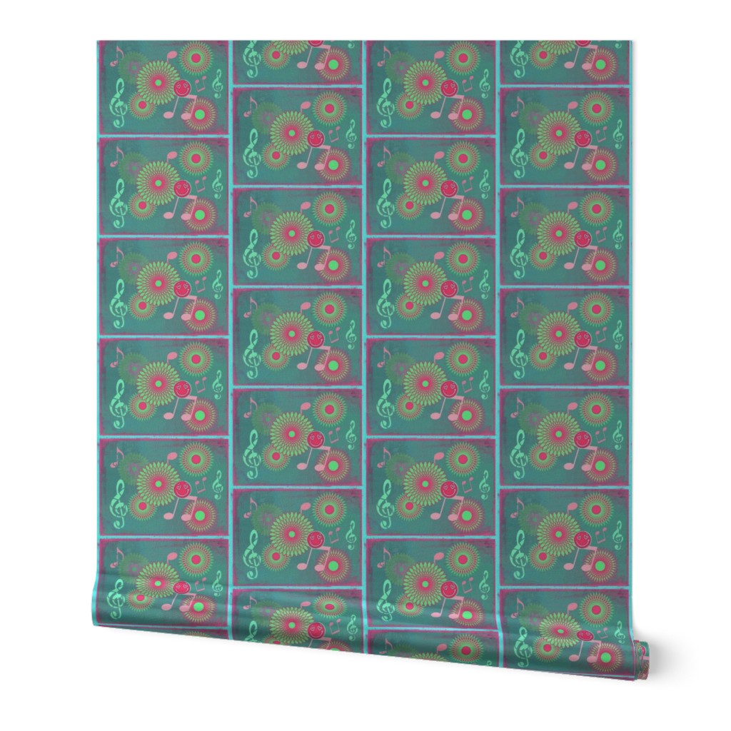 MDZ3 - Small -  Musical Daze Tiles in Teal Green, Lime Green, Magenta and Pink