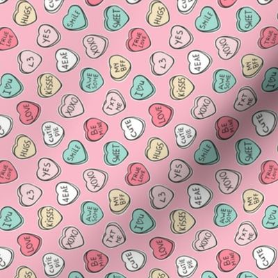 Conversation Candy Hearts Valentine Love on Pink Tiny Small Rotated