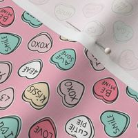 Conversation Candy Hearts Valentine Love on Pink Tiny Small Rotated