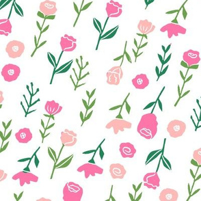 floral // cute minimal flowers garden fabric blooms botanical print white pinks