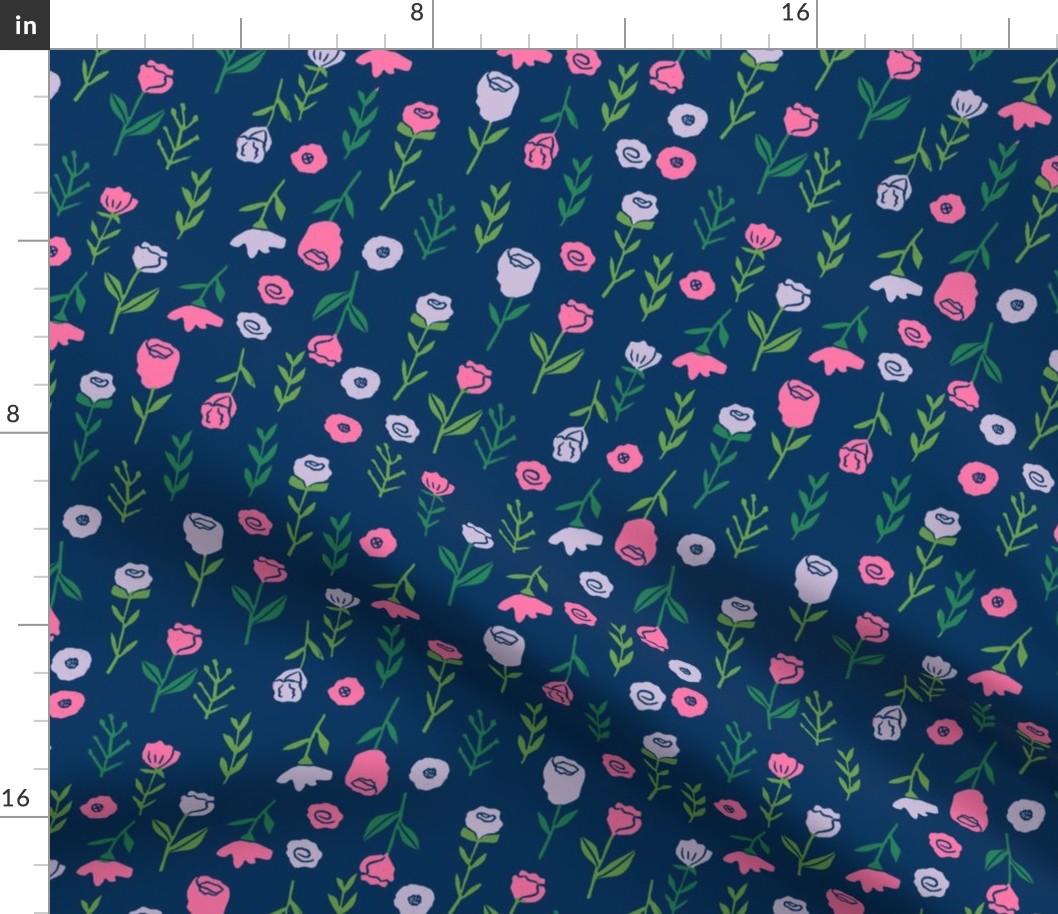 floral // cute minimal flowers garden fabric blooms botanical print navy