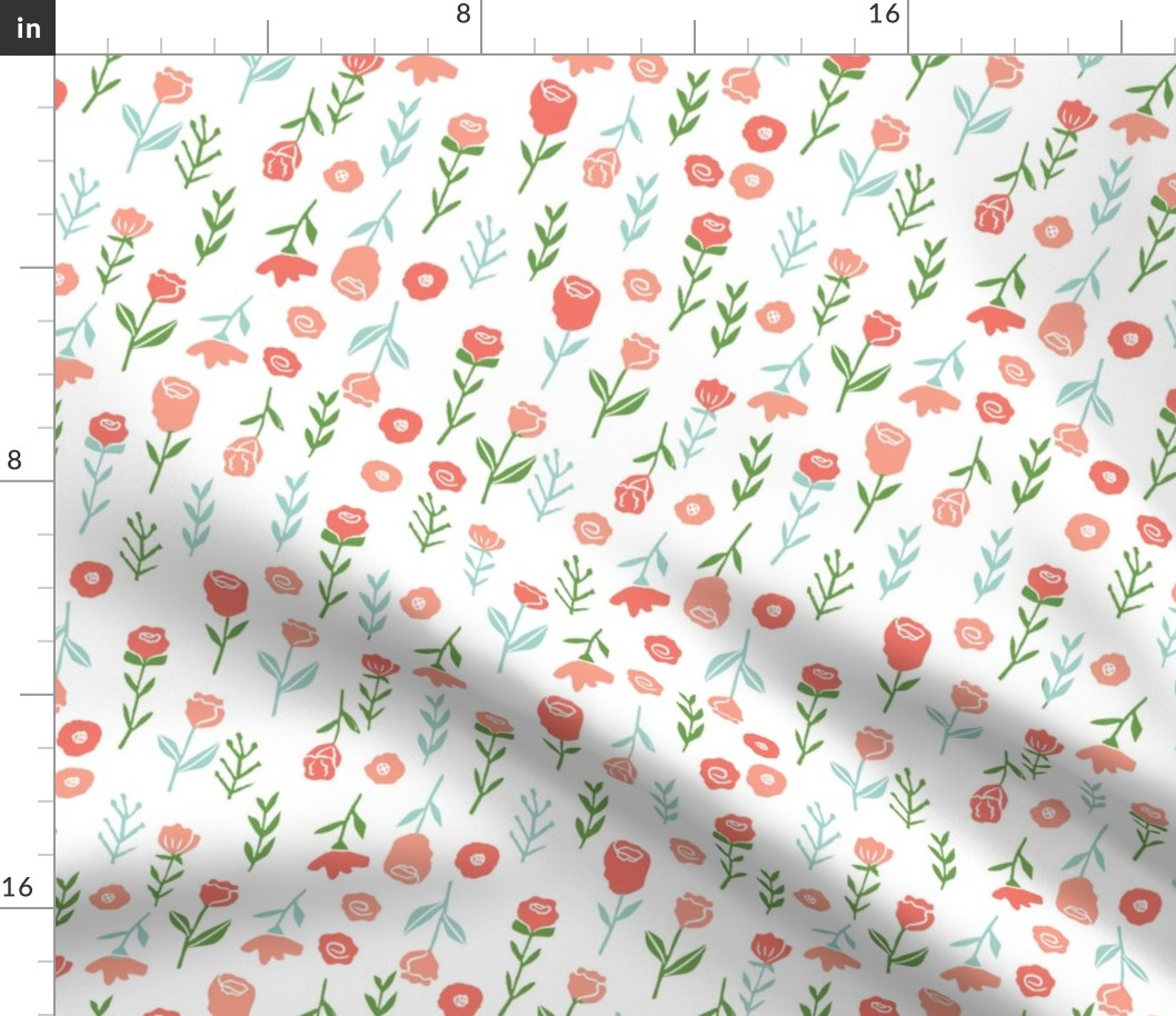 floral // cute minimal flowers garden fabric blooms botanical print white green