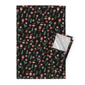 floral // cute minimal flowers garden fabric blooms botanical print black