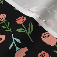 floral // cute minimal flowers garden fabric blooms botanical print black