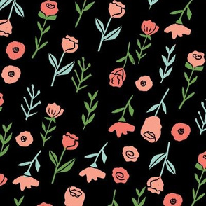 floral // cute minimal flowers garden fabric blooms botanical print black