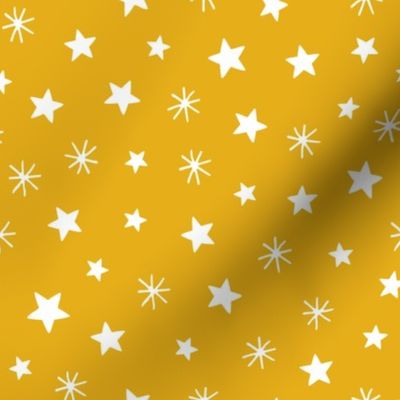 Angels and Christmas village playful stars yellow
